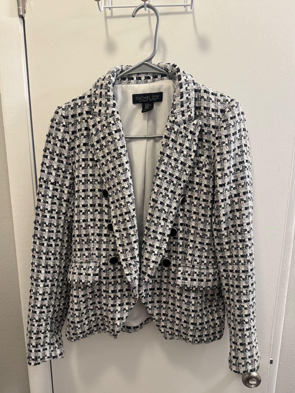 Rachel Zoe Black and White Tweed Double-Breasted Blazer